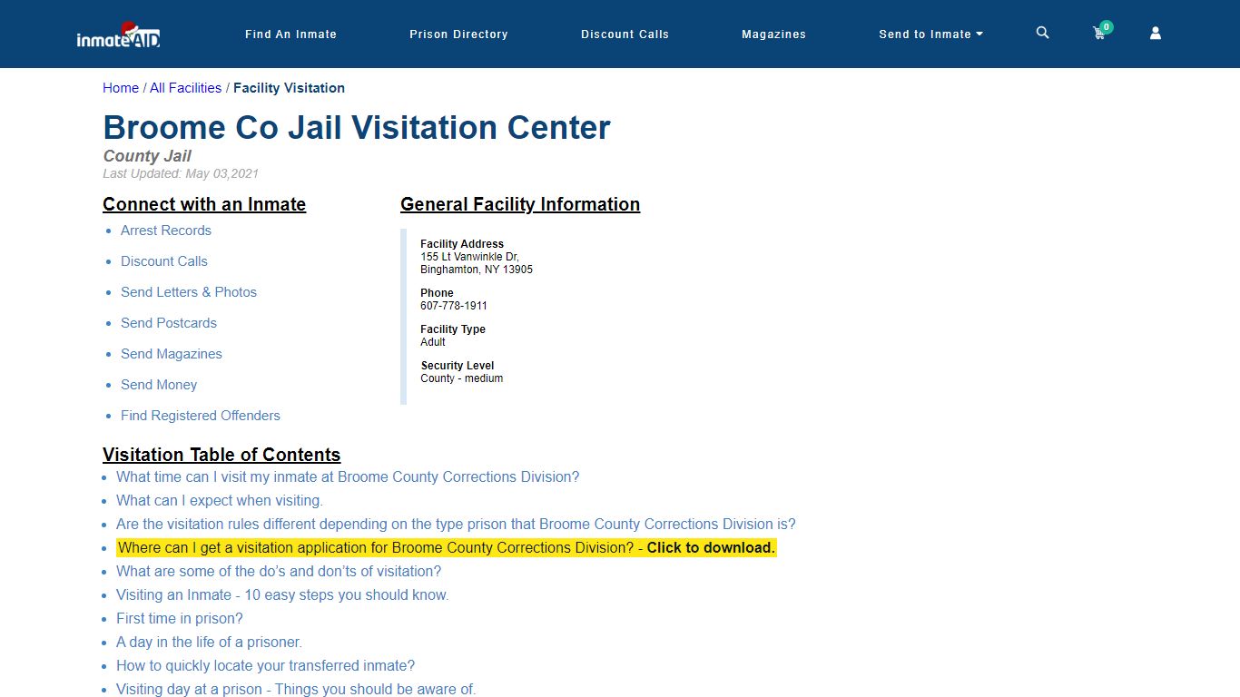 Broome County Corrections Division | Visitation, dress code & visiting ...